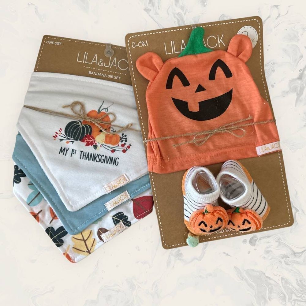 NWT Lila and Jack Bundle : My First Thanksgiving Bandana Bib Set 3 Pieces and Ha